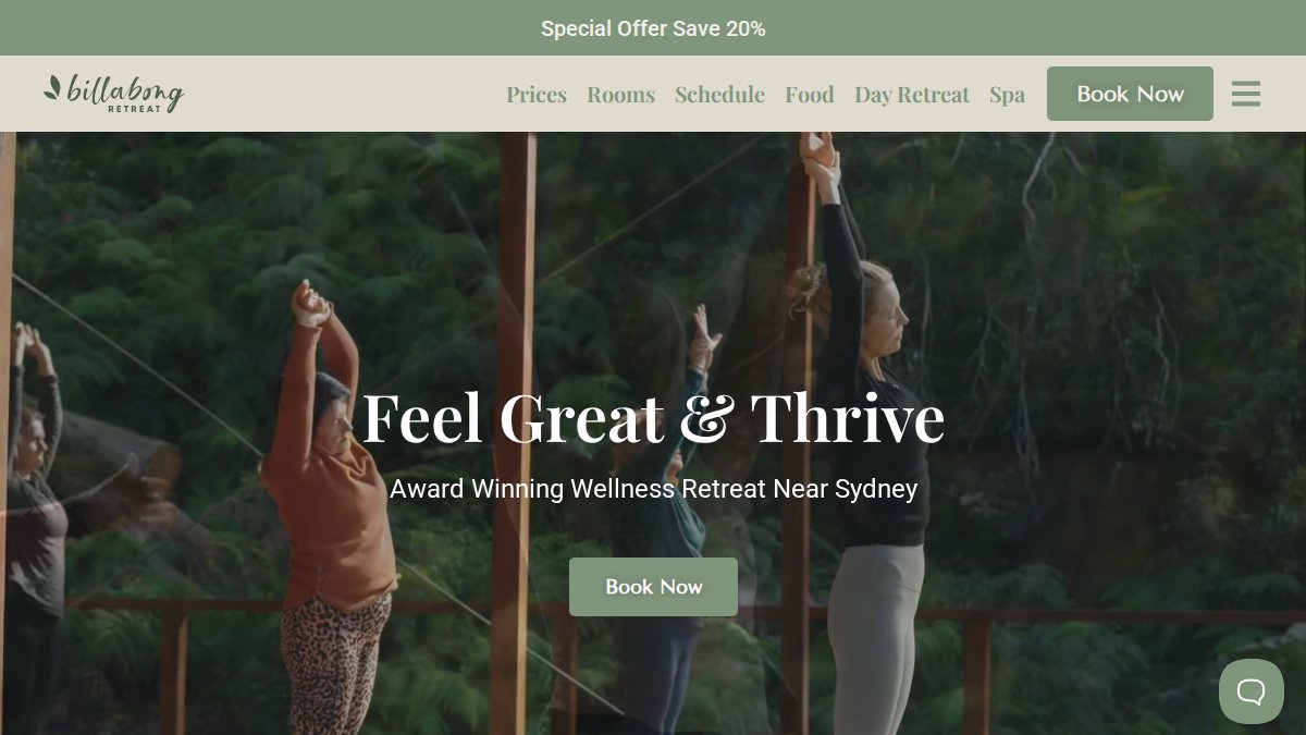 Screenshot of billabongretreat.com.au interface
