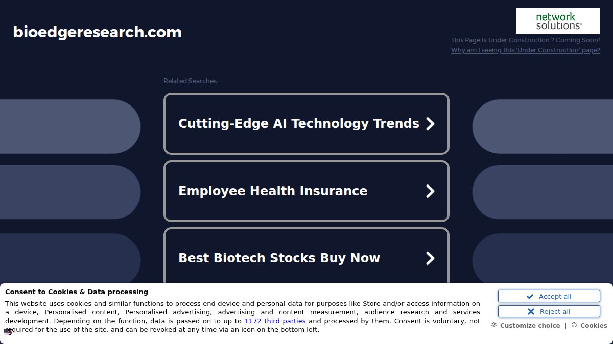 Screenshot of bioedgeresearch.com interface