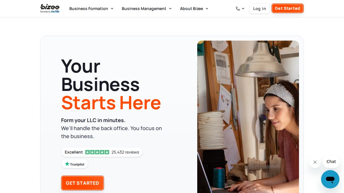 Screenshot of bizee.com interface