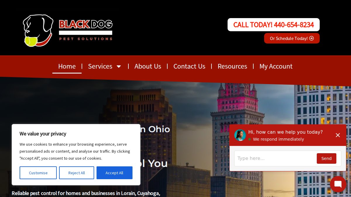 Screenshot of blackdogpestsolutions.com interface