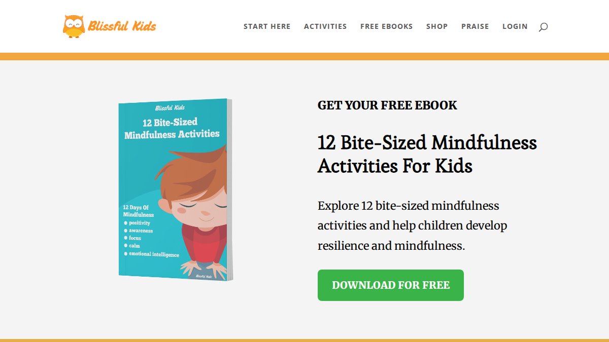 Screenshot of blissfulkids.com interface