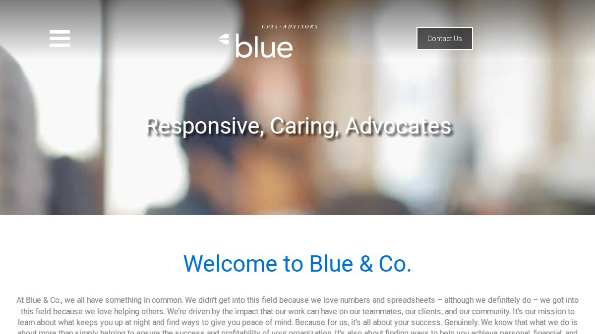 Screenshot of blueandco.com interface