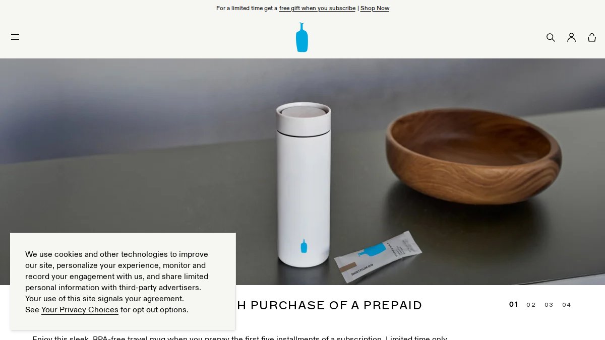 Screenshot of bluebottlecoffee.com interface
