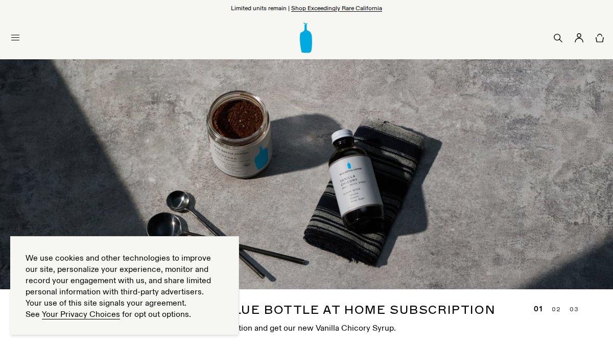 Screenshot of bluebottlecoffee.com interface
