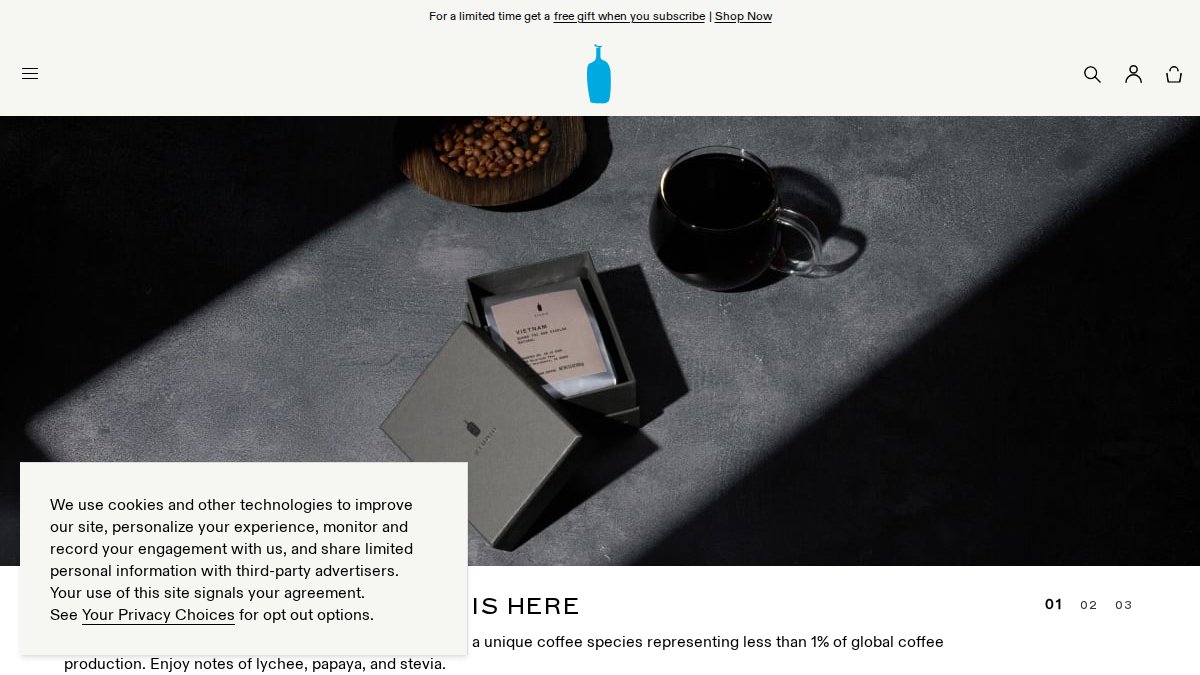 Screenshot of bluebottlecoffee.com interface