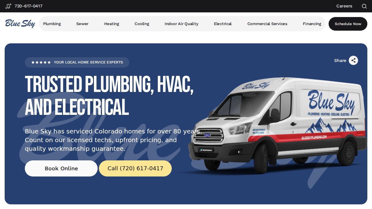 Screenshot of blueskyplumbing.com interface