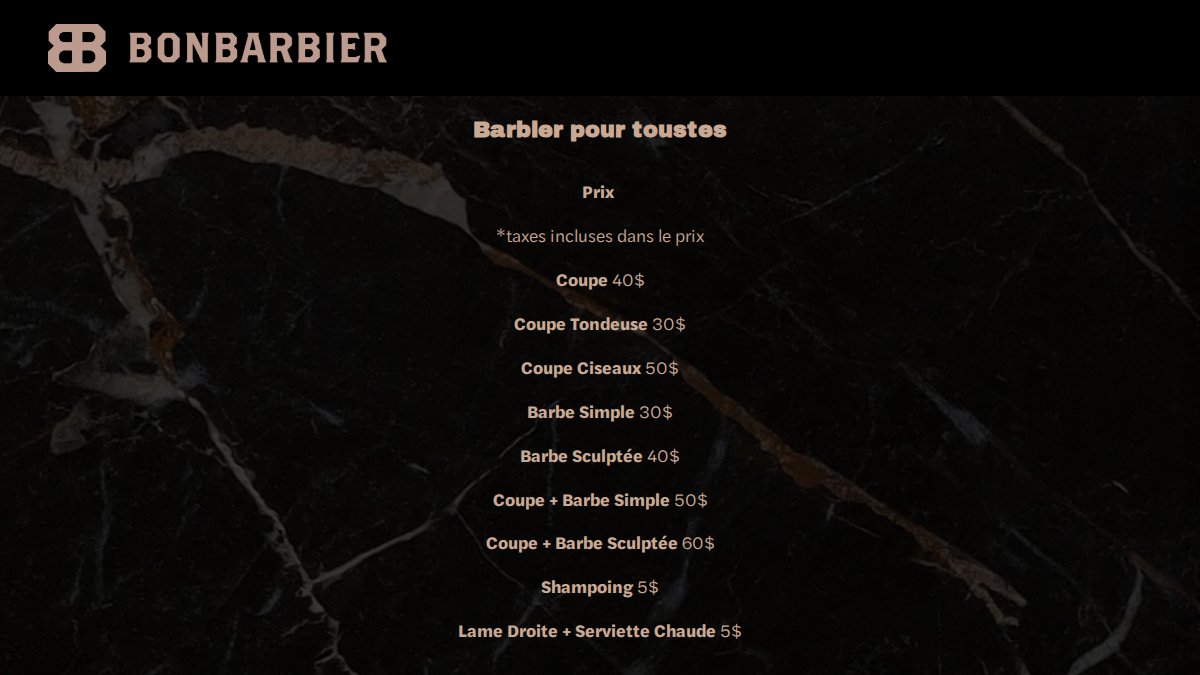 Screenshot of bonbarbier.com interface