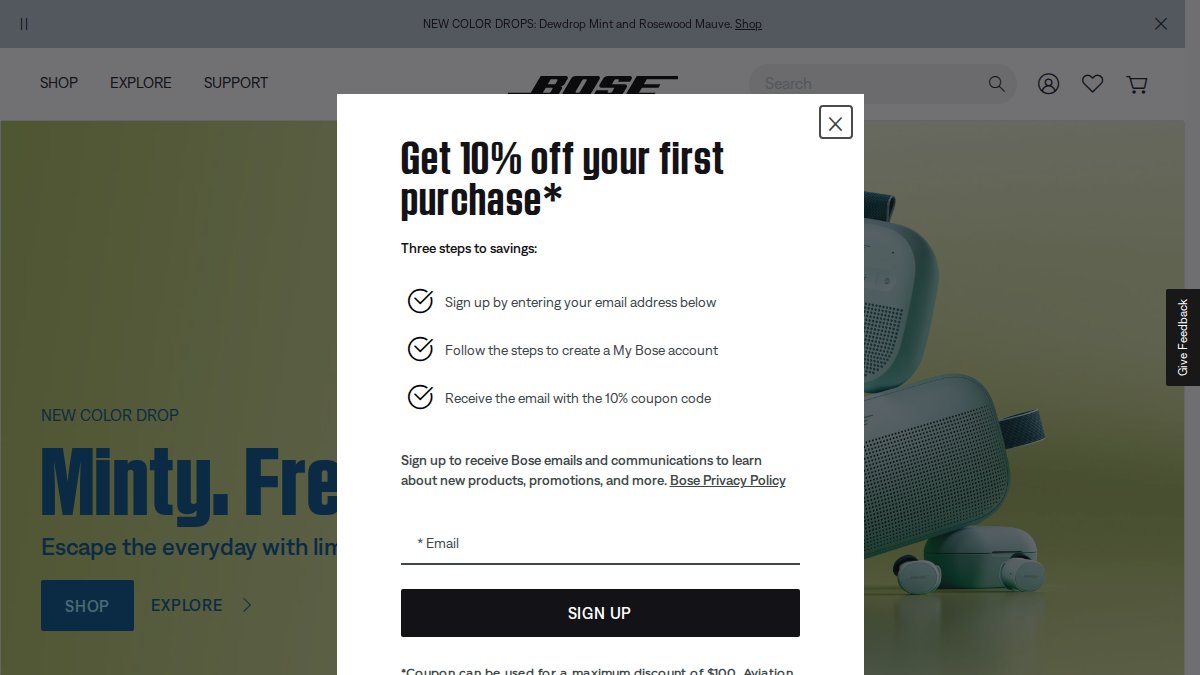 Screenshot of bose.com interface