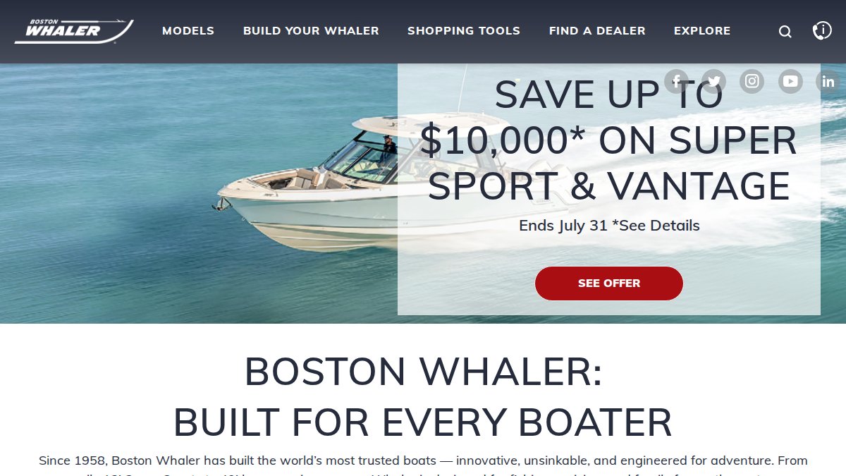 Screenshot of bostonwhaler.com interface