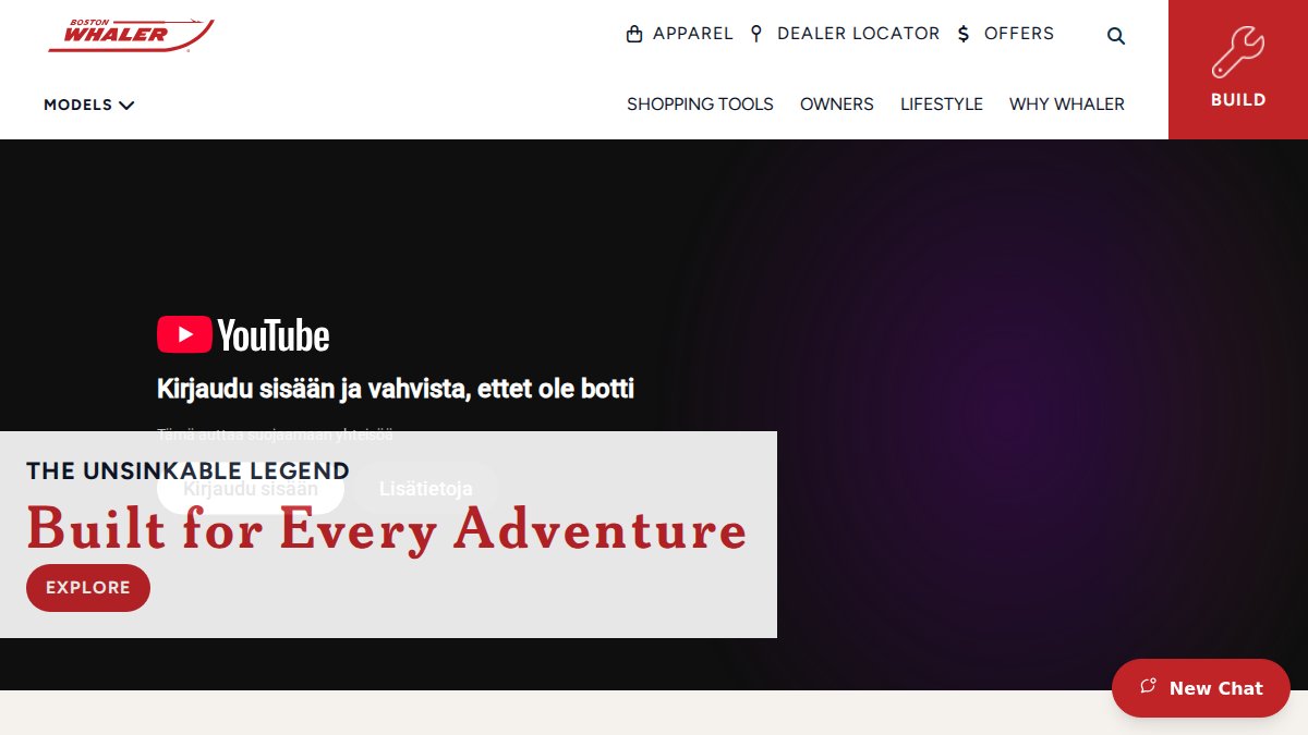 Screenshot of bostonwhaler.com interface