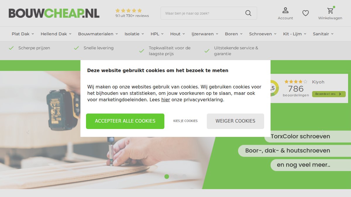 Screenshot of bouwcheap.nl interface