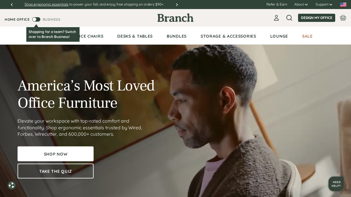 Screenshot of branchfurniture.com interface
