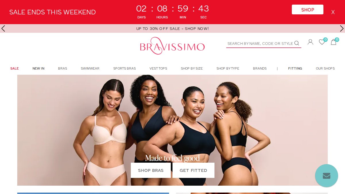 Screenshot of bravissimo.com interface