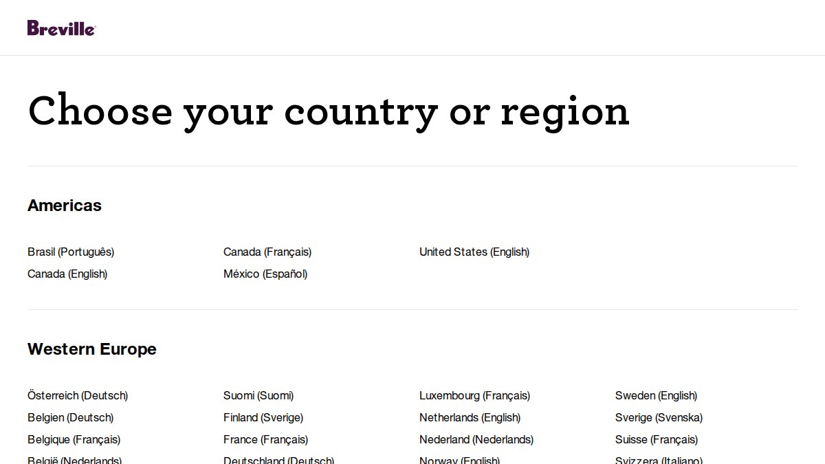 Screenshot of breville.com interface