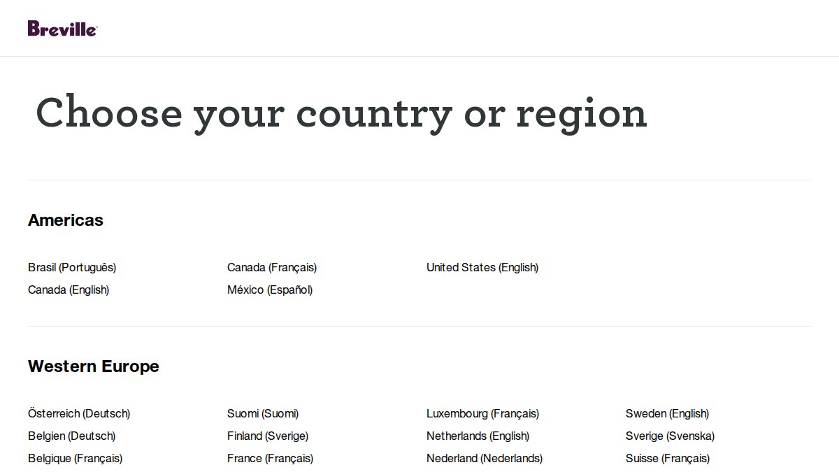 Screenshot of breville.com interface