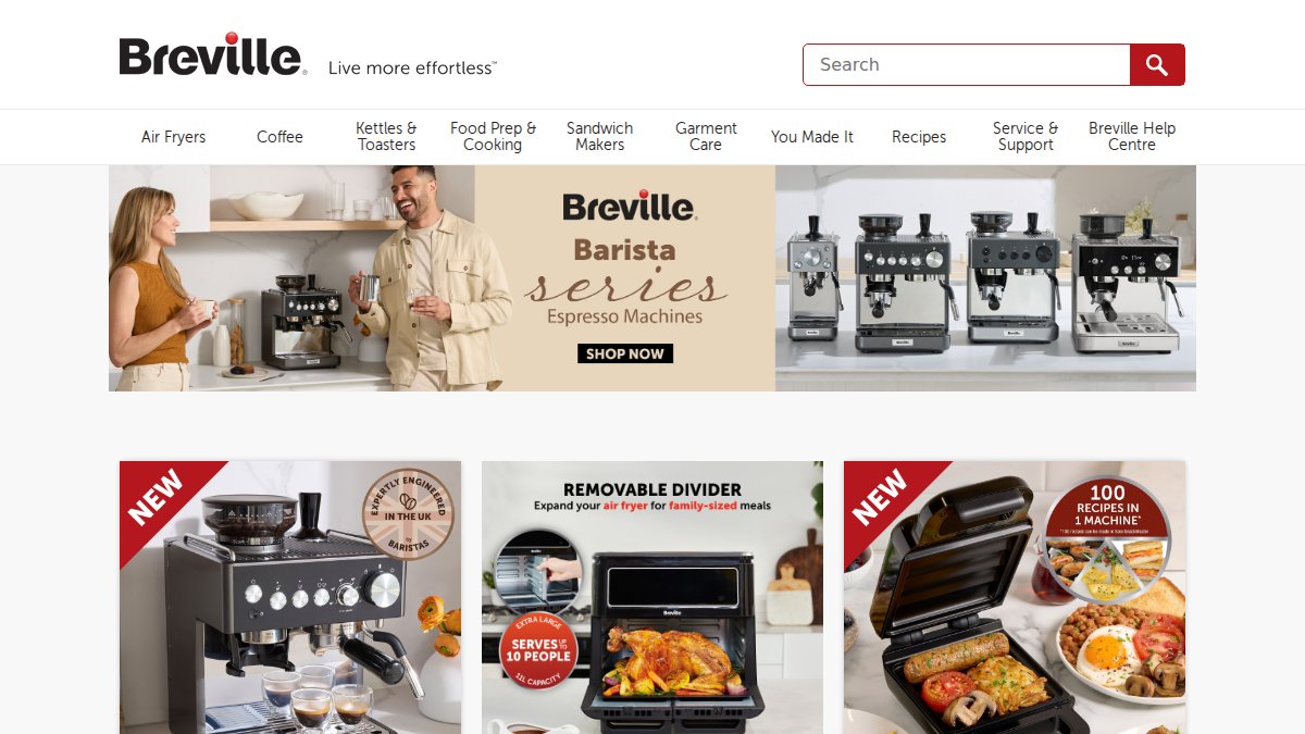 Screenshot of breville.co.uk interface