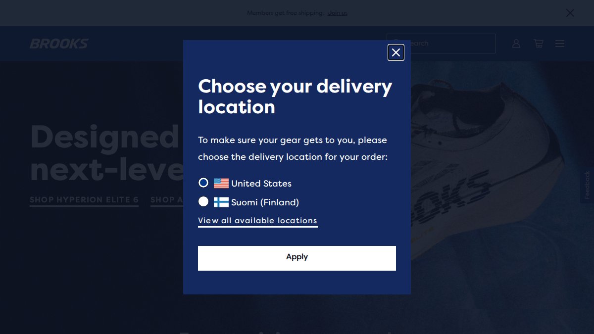 Screenshot of brooksrunning.com interface