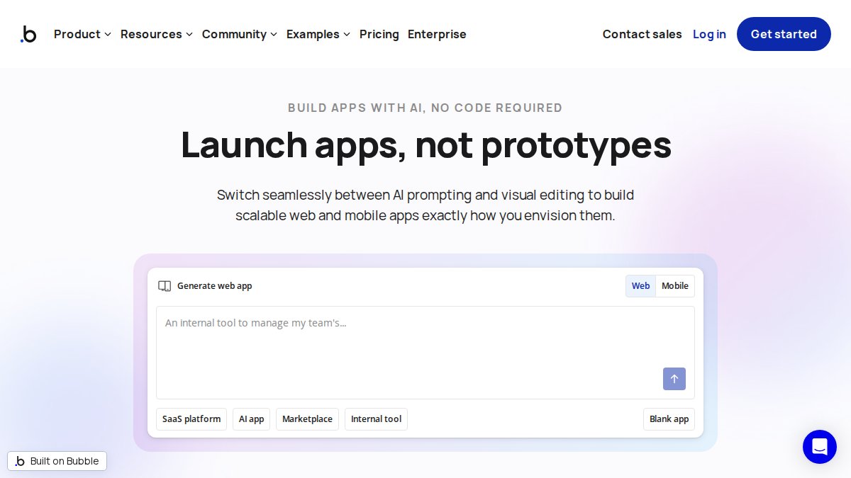 Screenshot of bubble.io interface