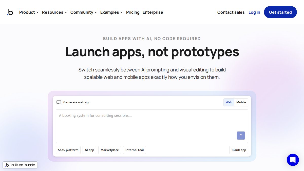 Screenshot of bubble.io interface