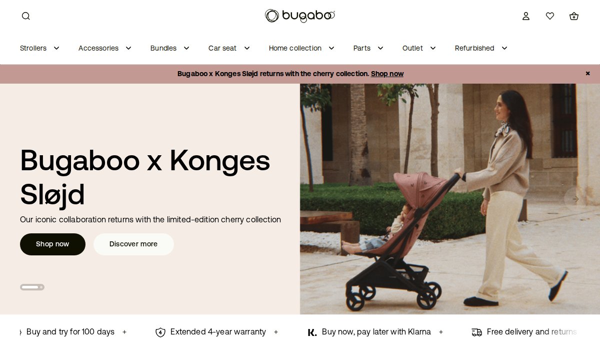 Screenshot of bugaboo.com interface