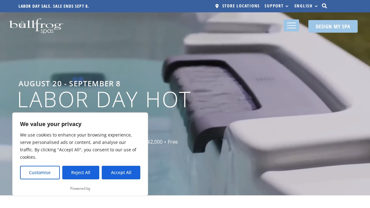 Screenshot of bullfrogspas.com interface