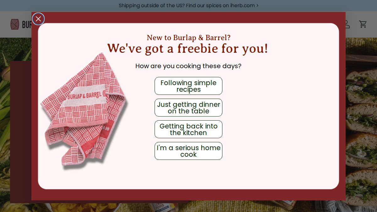 Screenshot of burlapandbarrel.com interface