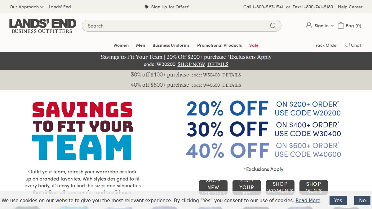 Screenshot of business.landsend.com interface
