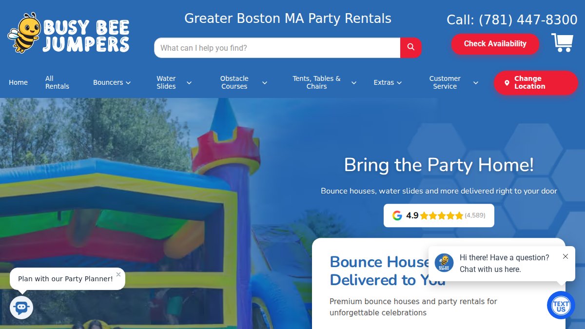 Screenshot of busybeejumpers.com interface