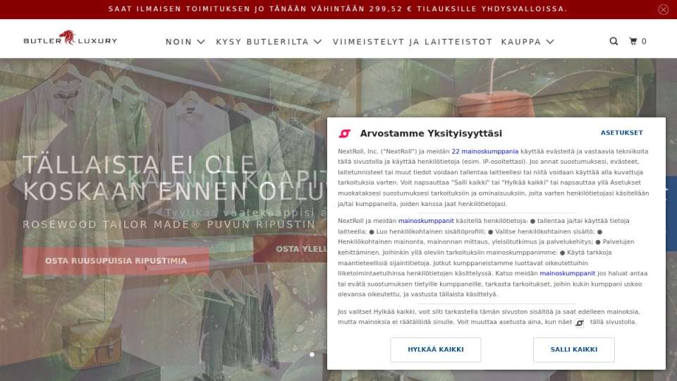 Screenshot of butlerluxury.com interface
