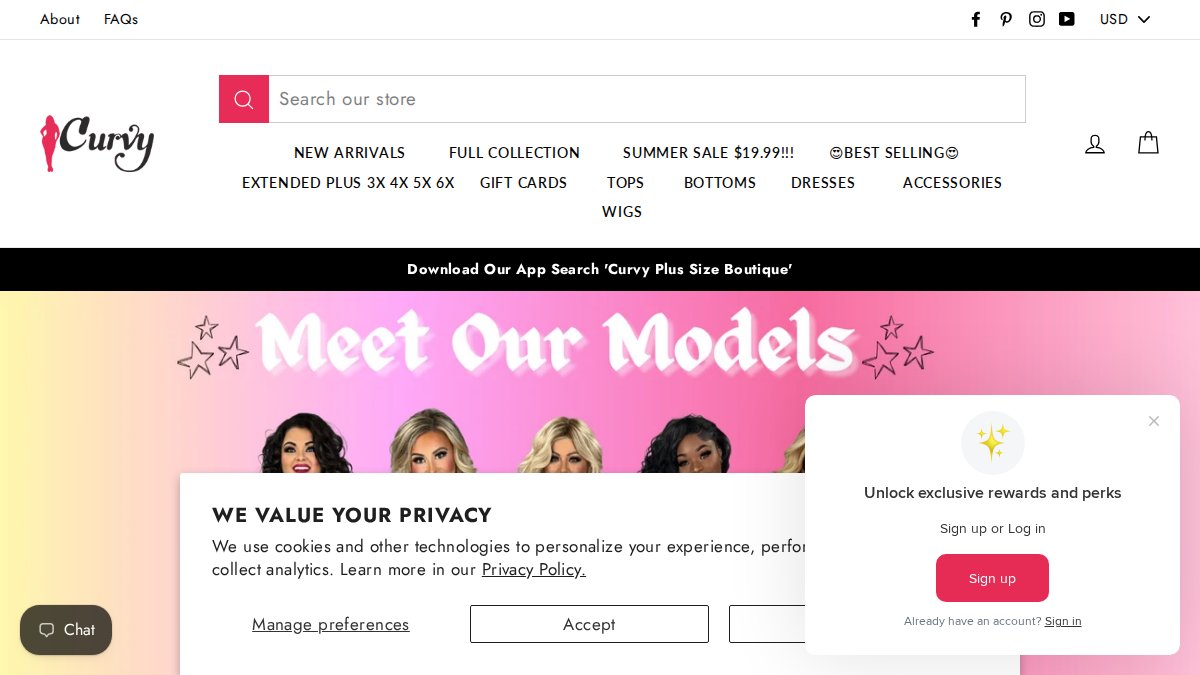 Screenshot of buycurvy.com interface