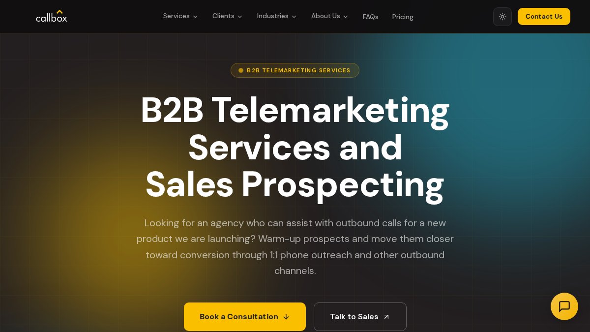 Screenshot of B2b Telemarketing Services page on callboxinc.com