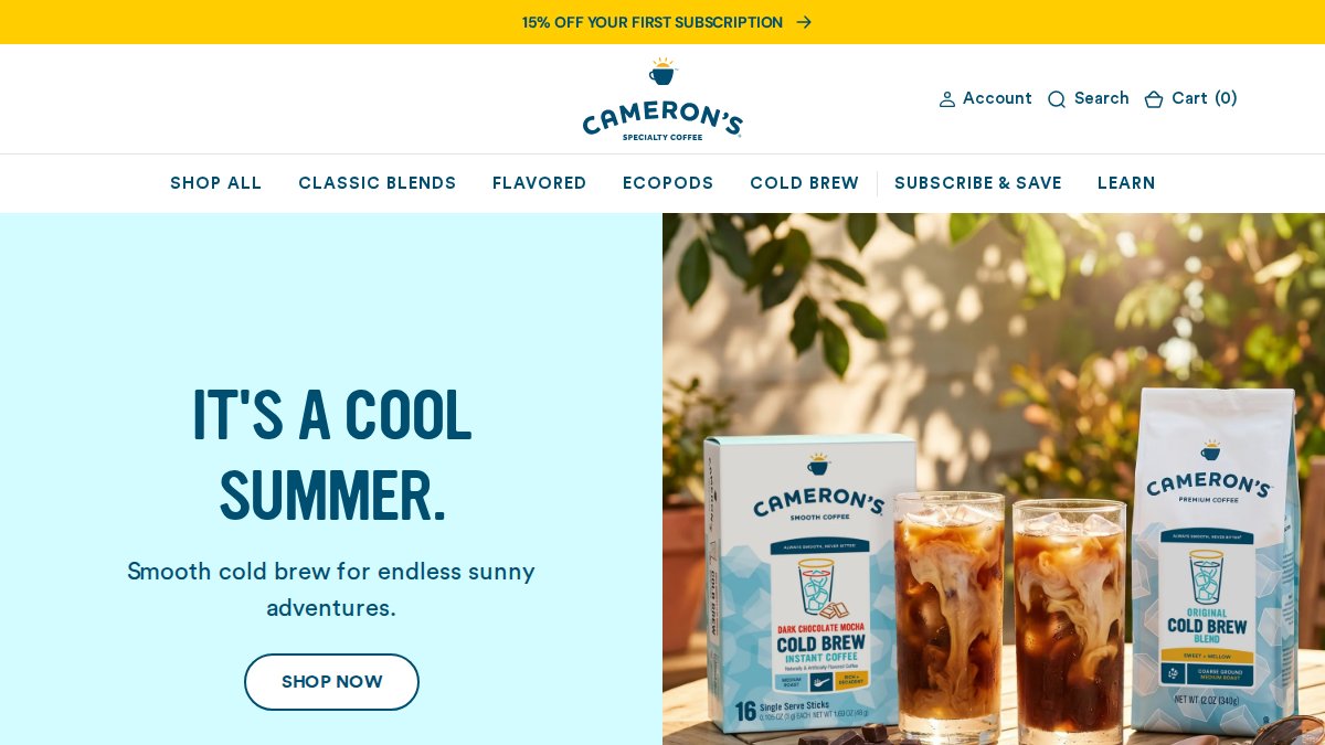 Screenshot of cameronscoffee.com interface