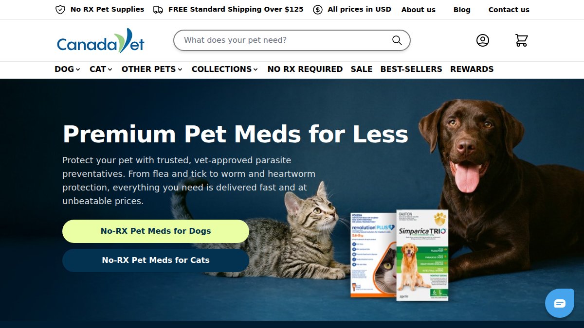 Screenshot of canadavet.com interface