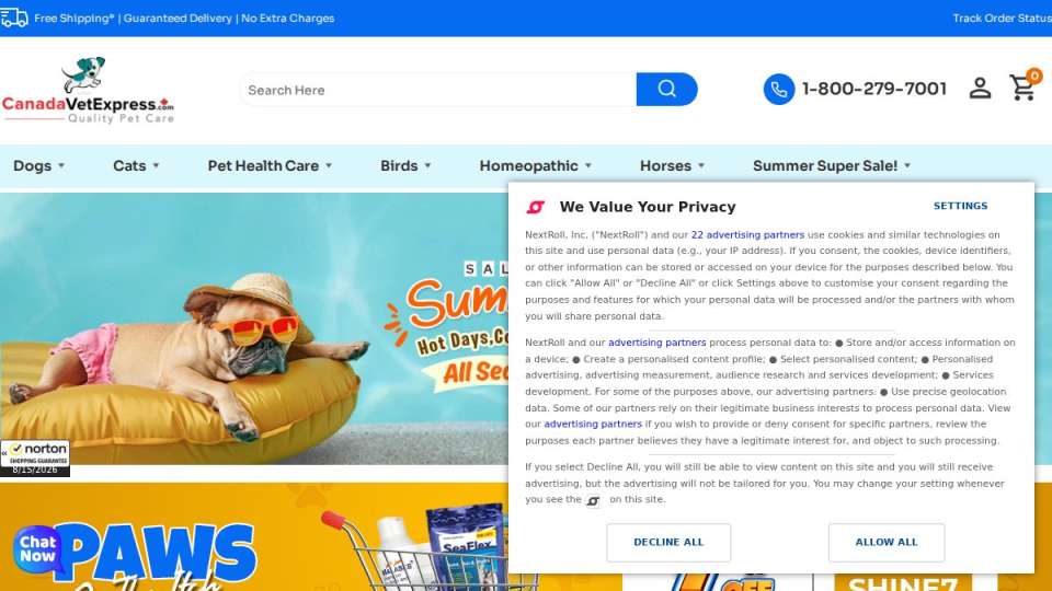 Screenshot of canadavetexpress.com interface