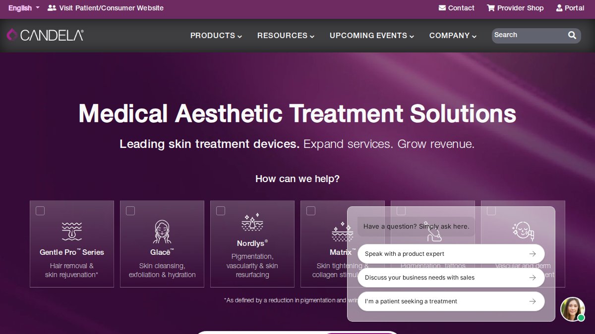 Screenshot of candelamedical.com interface