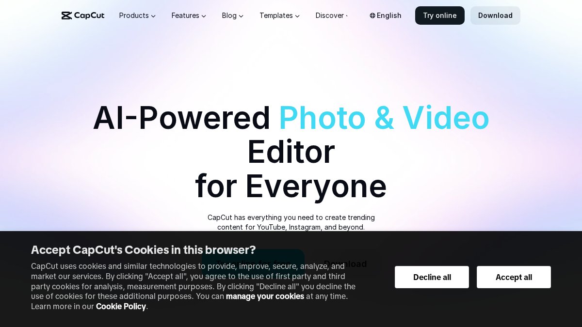 Screenshot of capcut.com interface