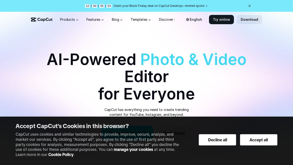 Screenshot of capcut.com interface