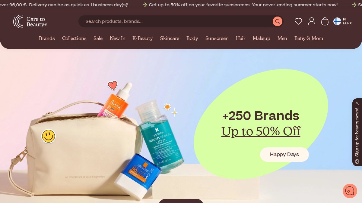 Screenshot der caretobeauty.com Oberfläche