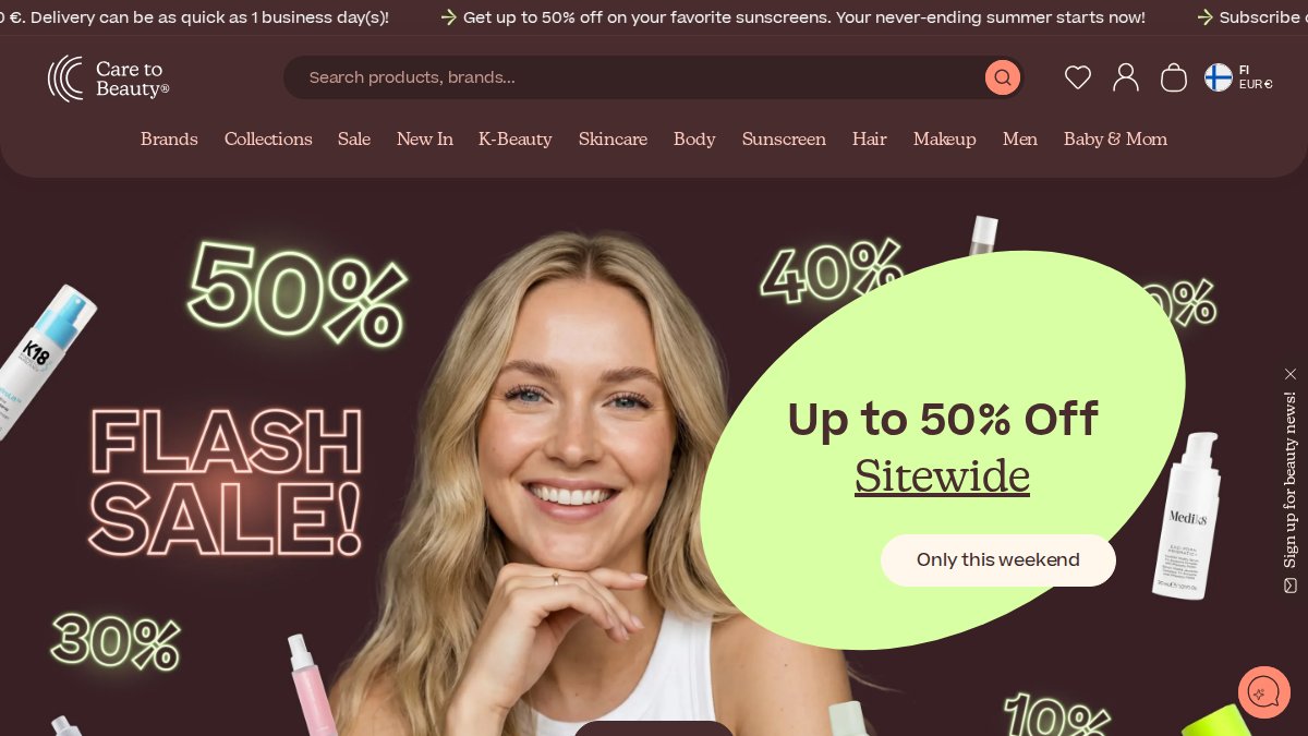 Screenshot of caretobeauty.com interface