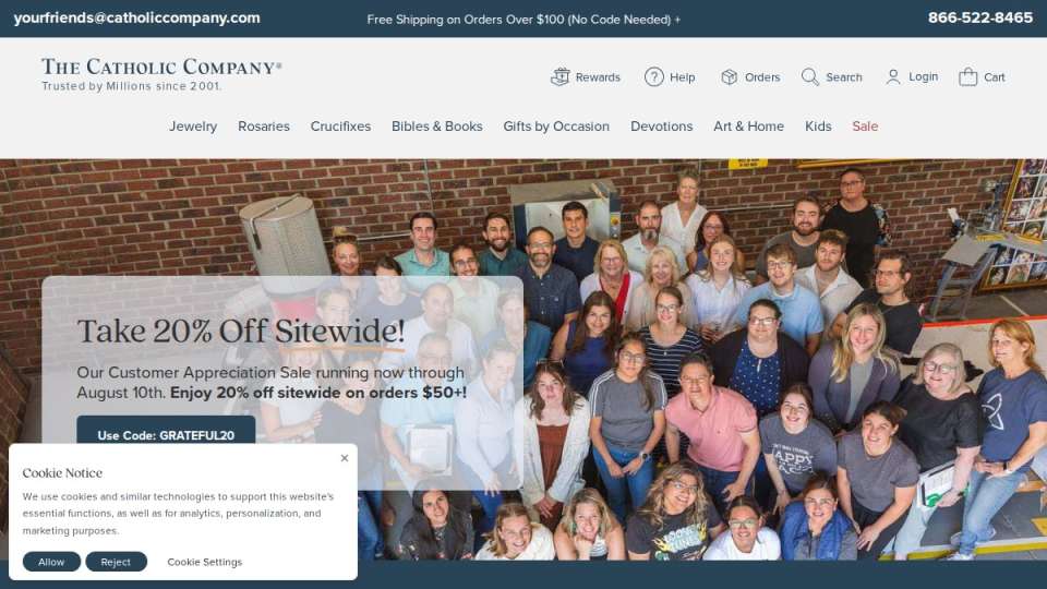 Screenshot of catholiccompany.com interface
