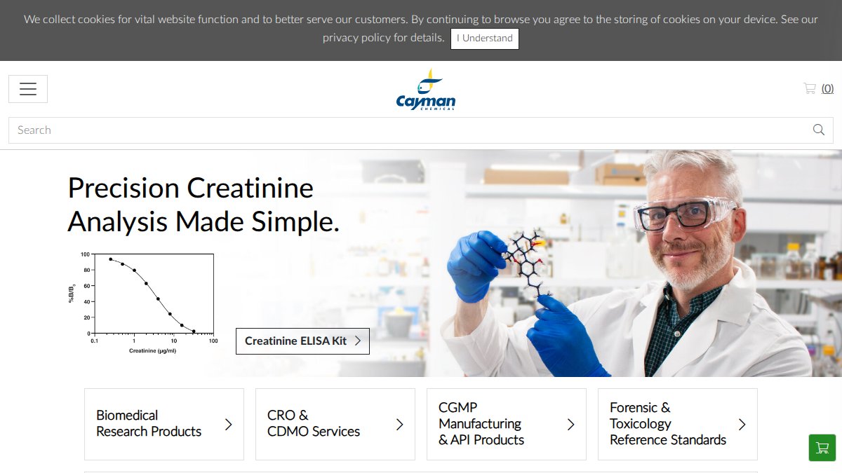 Screenshot of caymanchem.com interface