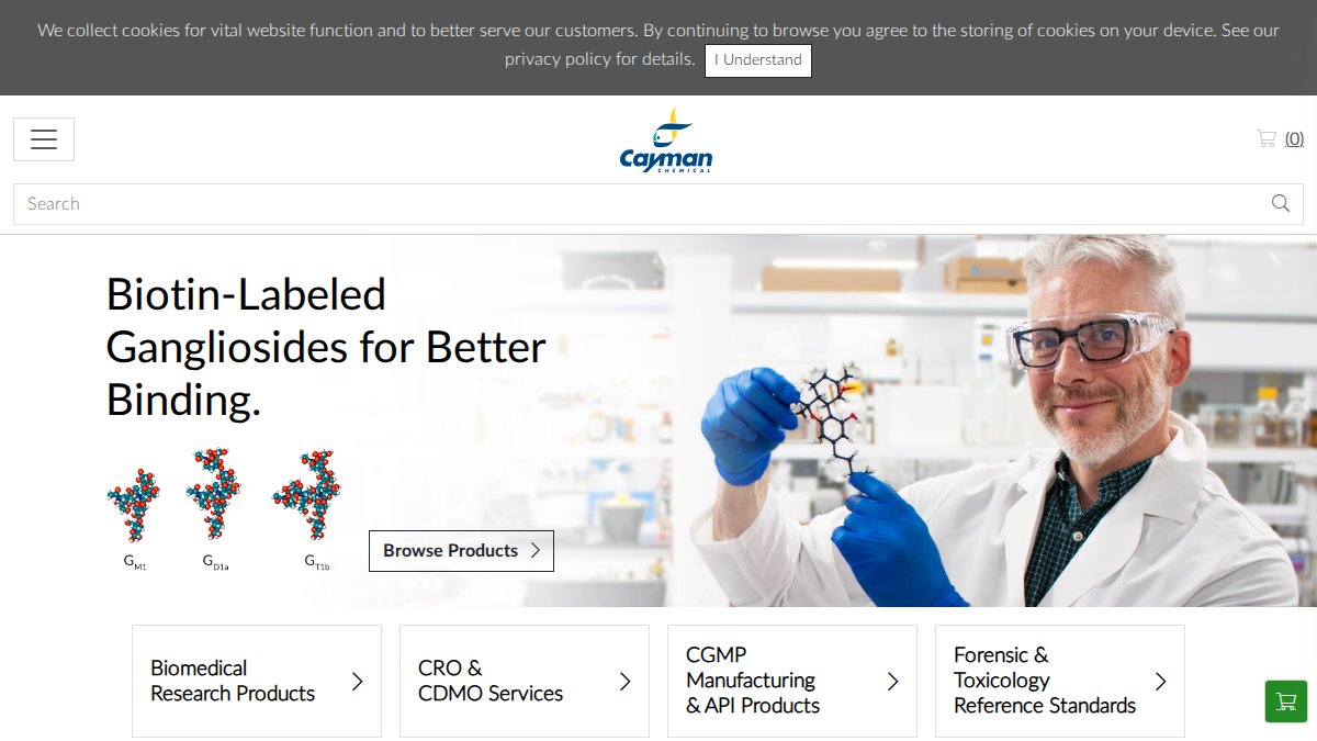 Screenshot of caymanchem.com interface