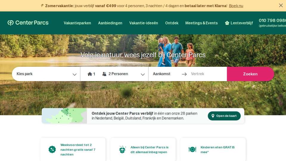 Screenshot of centerparcs.nl interface