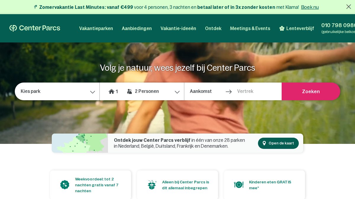Screenshot of centerparcs.nl interface