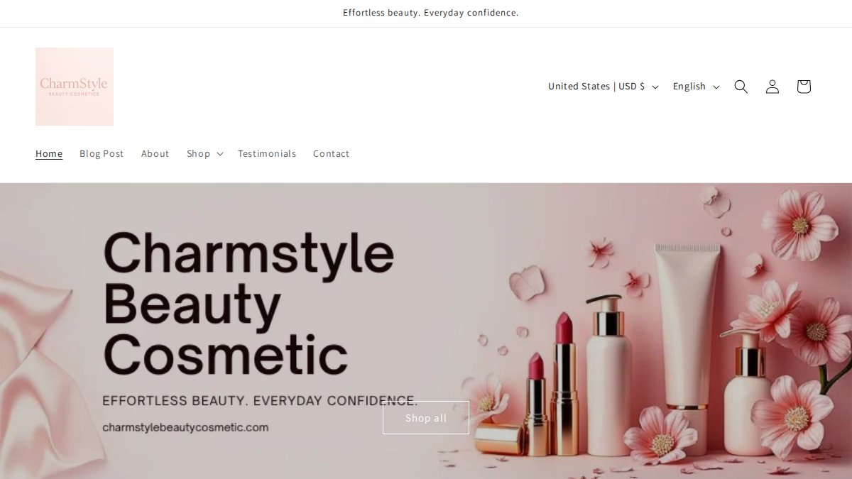 Screenshot of charmstylebeautycosmetic.com interface