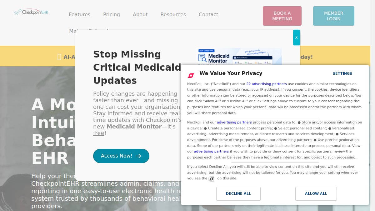 Screenshot of checkpointehr.com interface