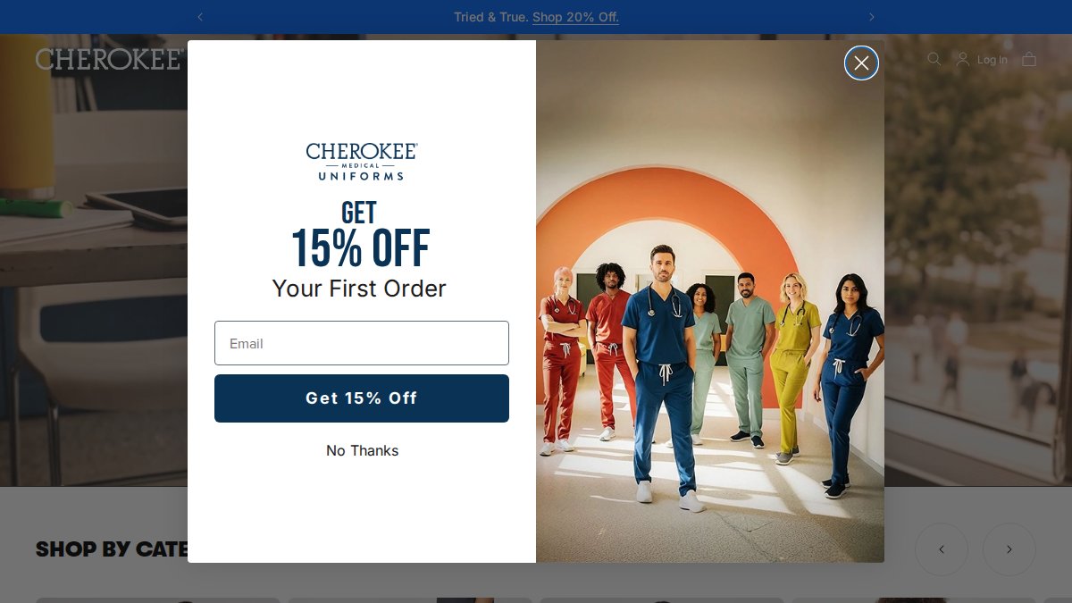 Screenshot of cherokeeuniforms.com interface