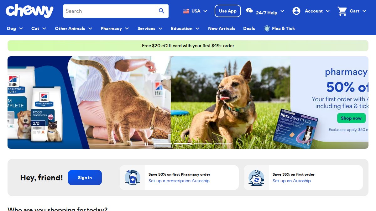 Screenshot of chewy.com interface