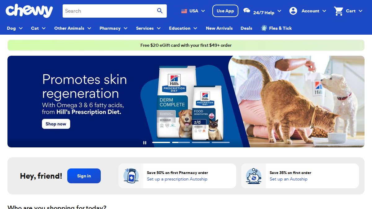Screenshot of chewy.com interface