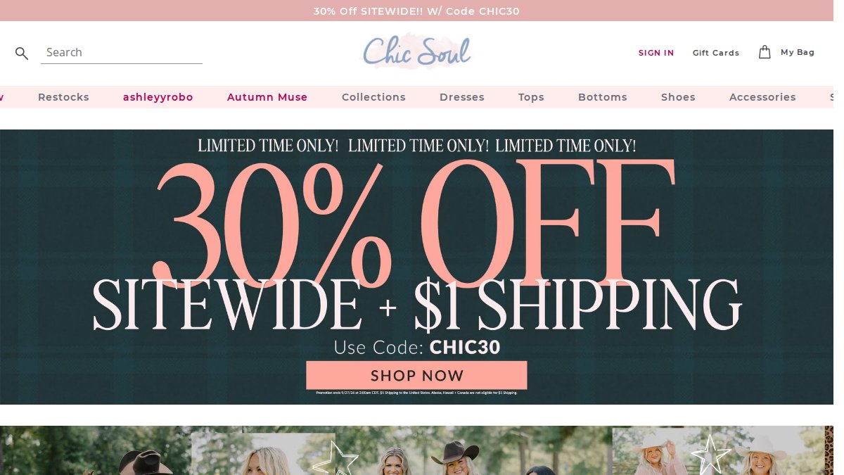 Screenshot of chicsoul.com interface